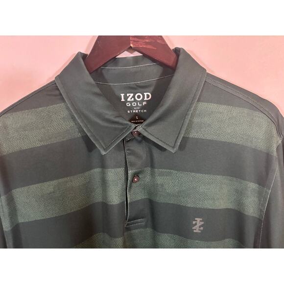 IZOD Golf Stretch Polo Shirt Men’s Large Green Stripe Short Sleeve Performance - Picture 1 of 10